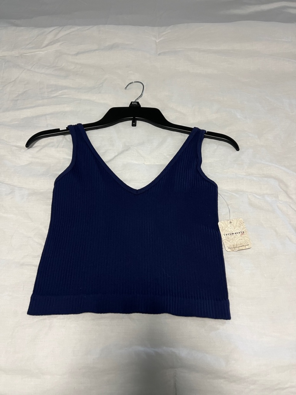 Free People Sleeveless V-Neck Ribbed cropped Tank Top - Navy